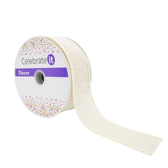 1.5" x 30ft. Ivory Wired Faux Burlap Ribbon by Celebrate It™